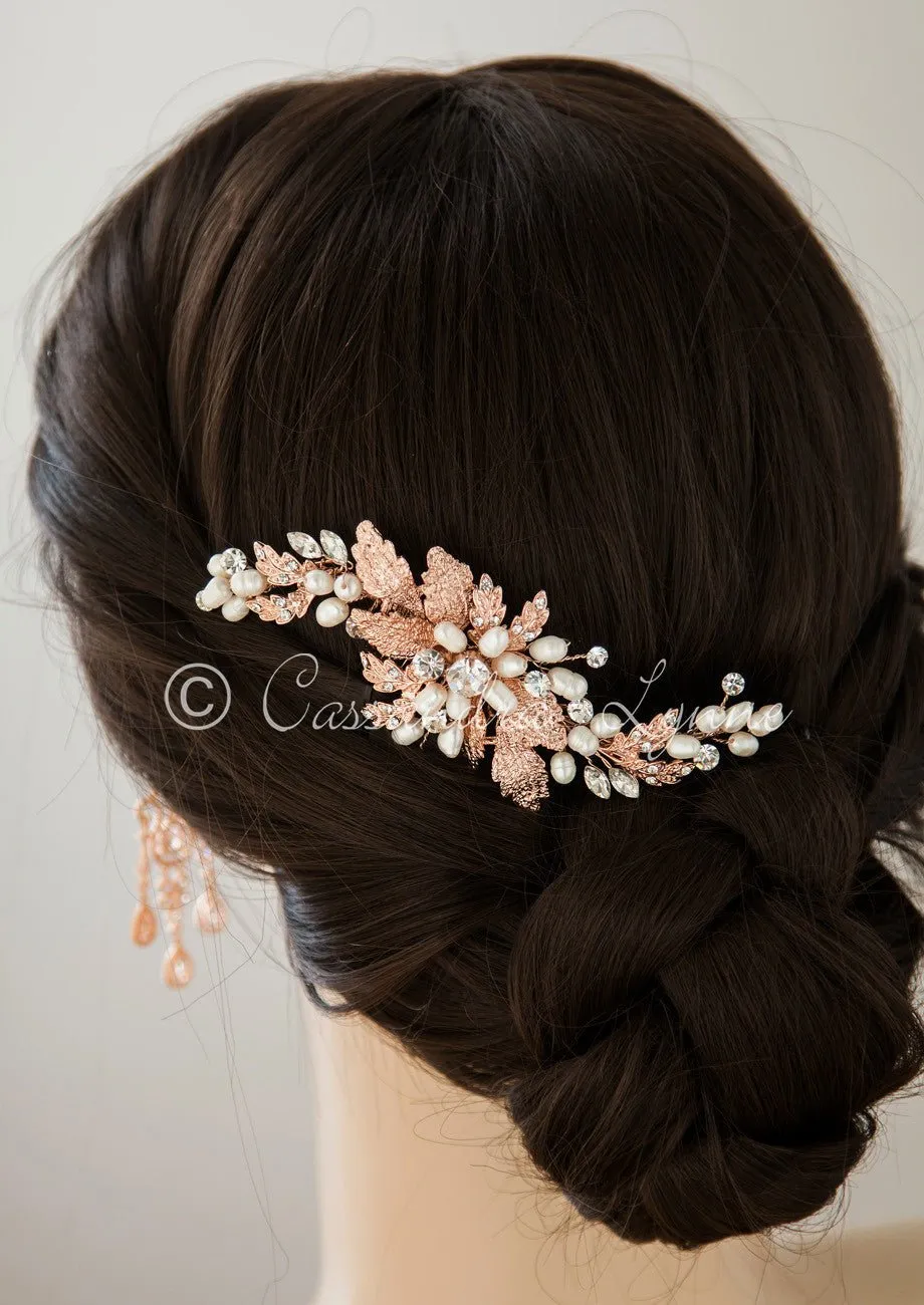 Flower Petal Bridal Hair Comb with Ivory Pearls