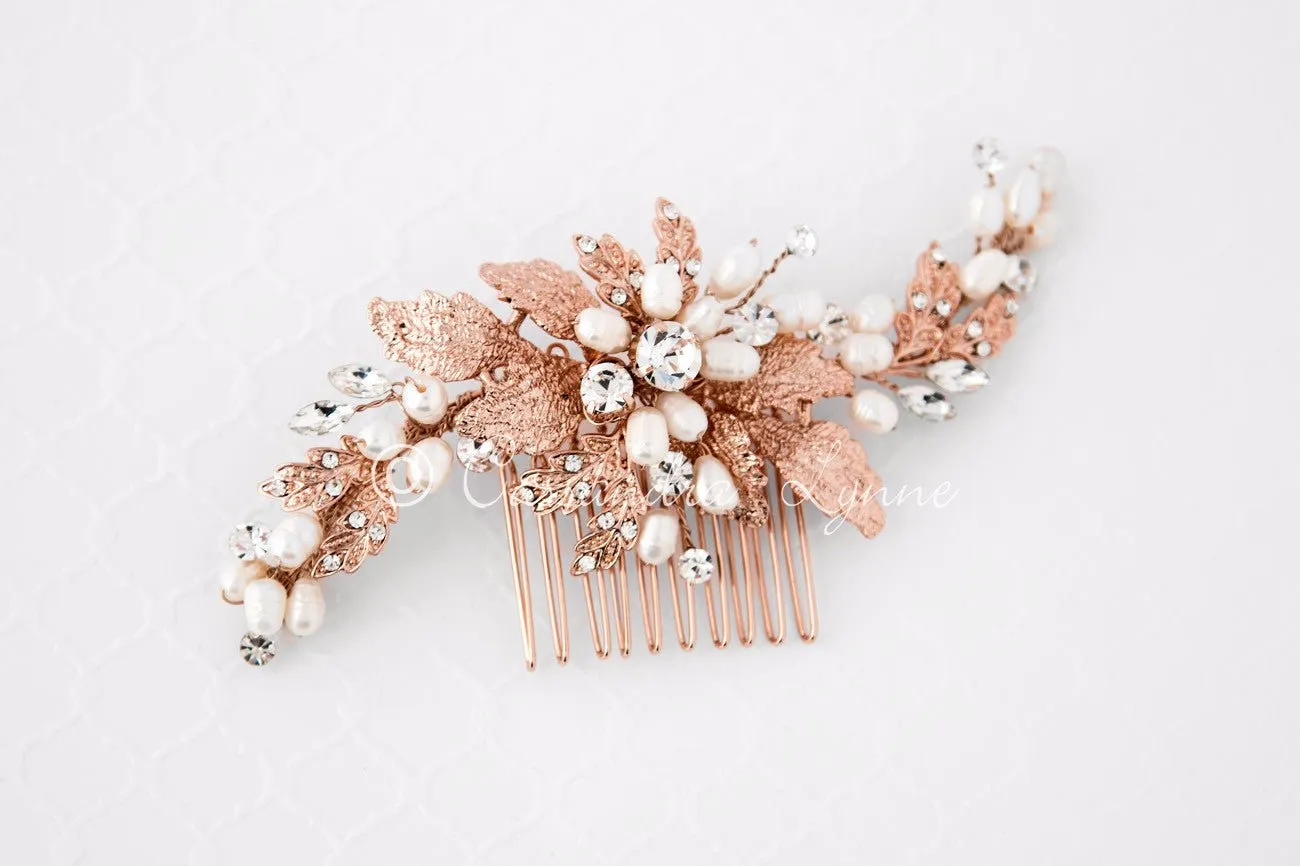 Flower Petal Bridal Hair Comb with Ivory Pearls