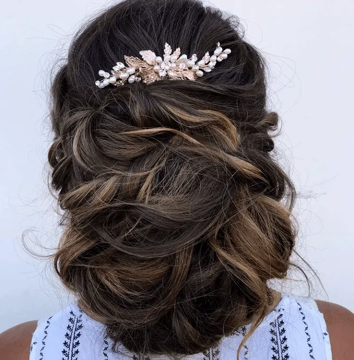 Flower Petal Bridal Hair Comb with Ivory Pearls