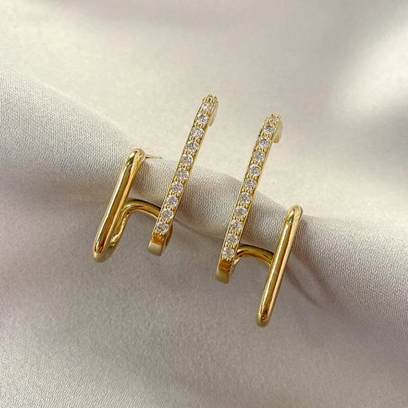 Geometric Moissanite Ear Cuff Stud Earrings