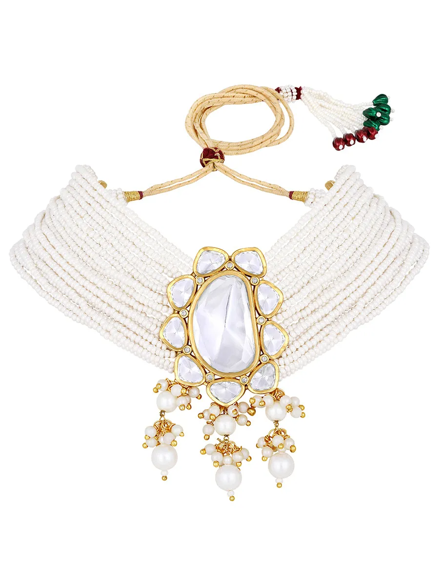 Gold Plated Kundan Necklace with Pearls