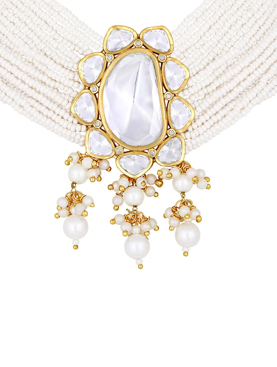 Gold Plated Kundan Necklace with Pearls