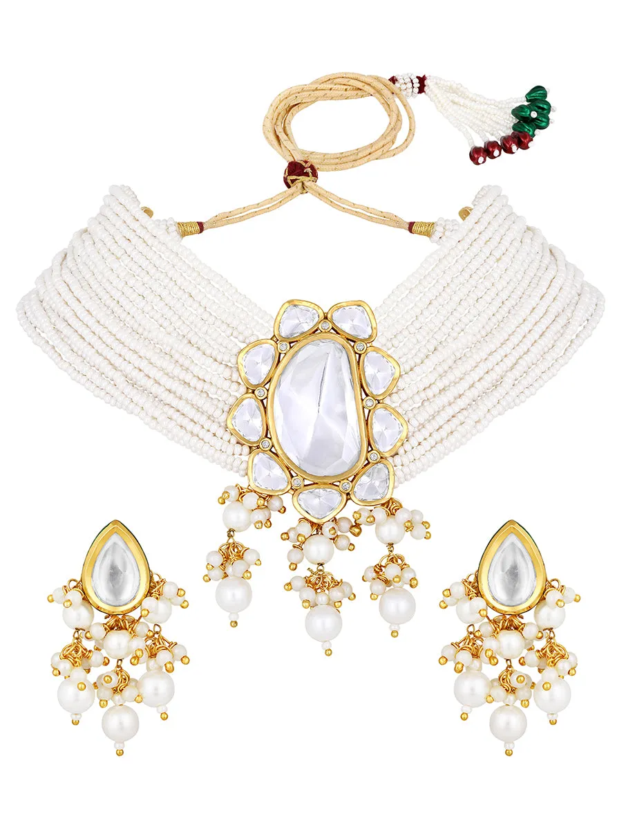 Gold Plated Kundan Necklace with Pearls