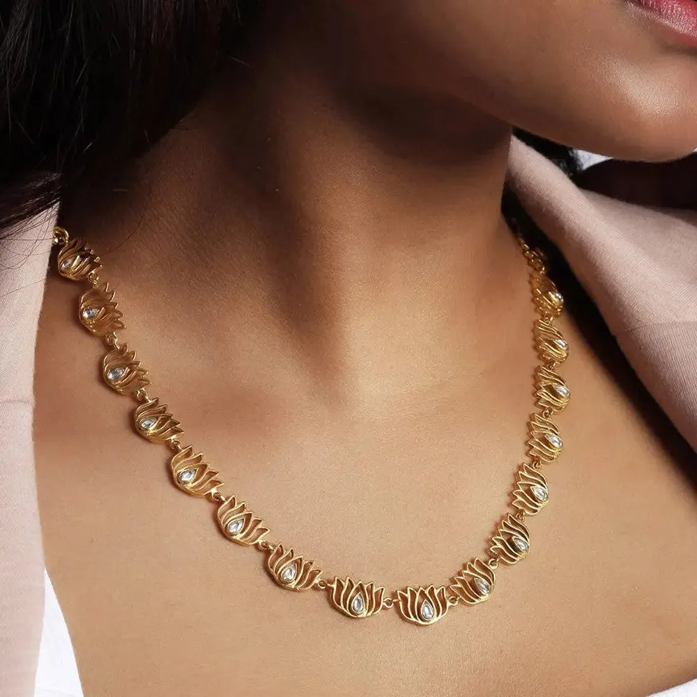 Gold Plated Silver Long Lotus Necklace