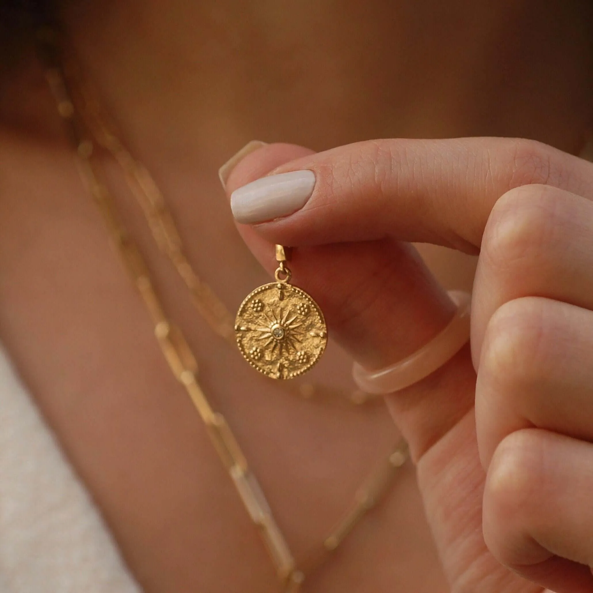 Gold Sunburst Necklace | 14K Solid Gold