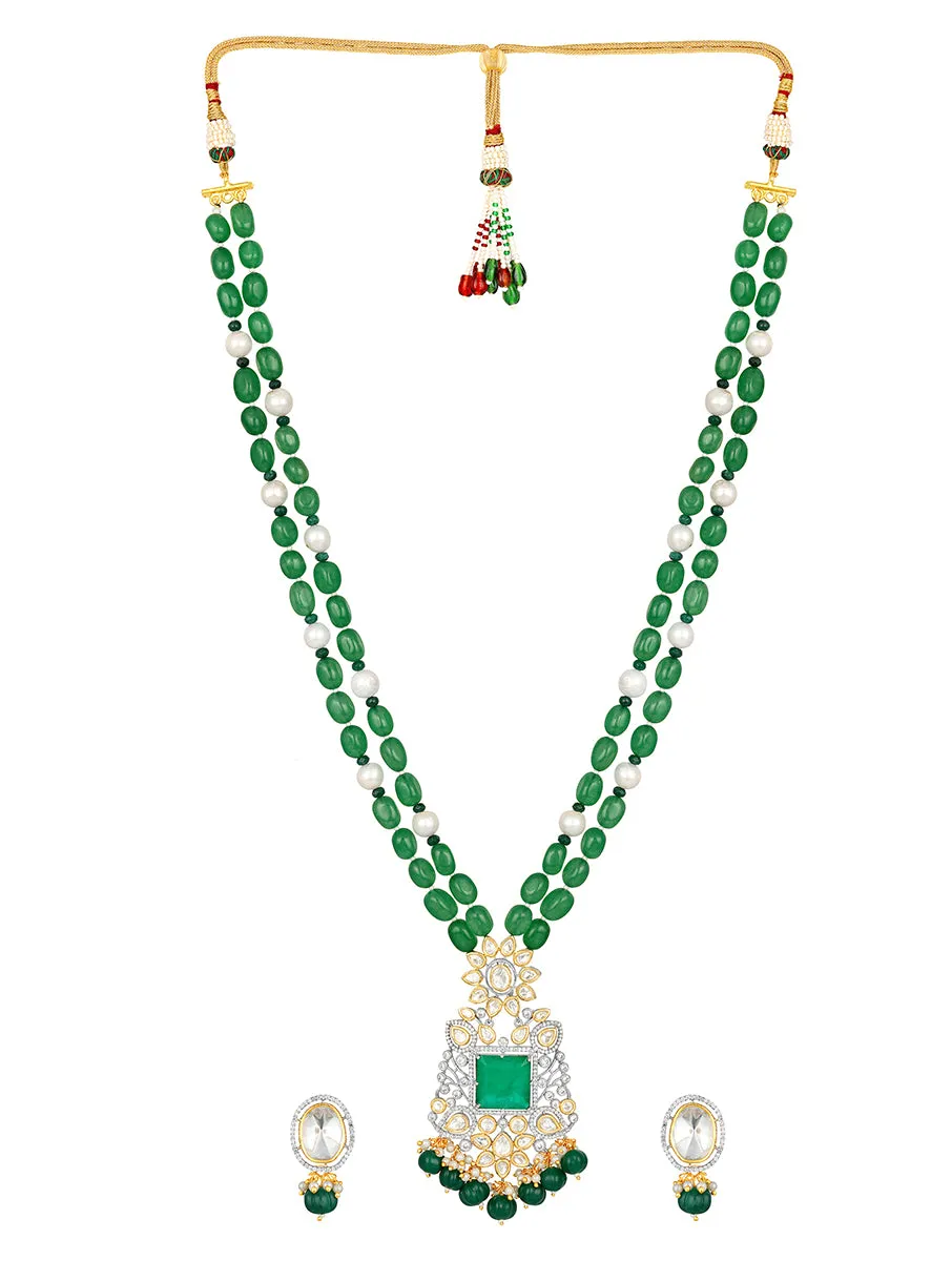 Golden, Oxidised and Green Kundan Polki Necklace Set