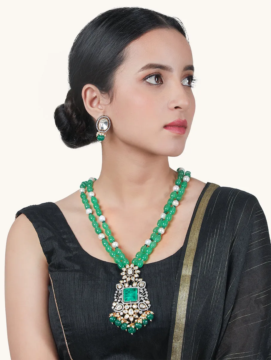 Golden, Oxidised and Green Kundan Polki Necklace Set