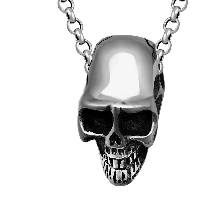 Gothic Skull 925 Sterling Silver Vintage Punk Rock Biker Pendant Necklace