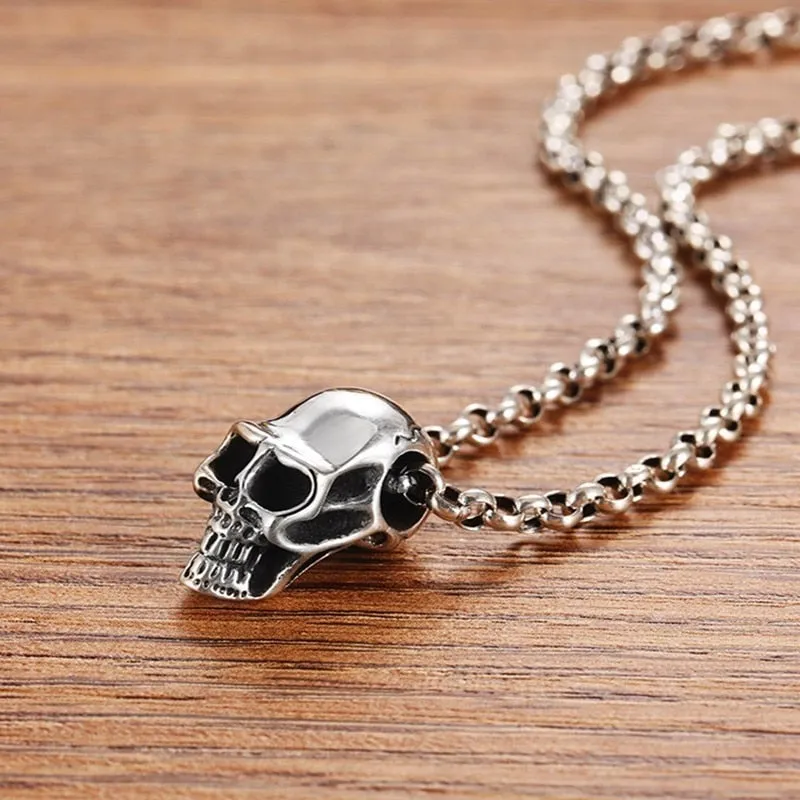 Gothic Skull 925 Sterling Silver Vintage Punk Rock Biker Pendant Necklace