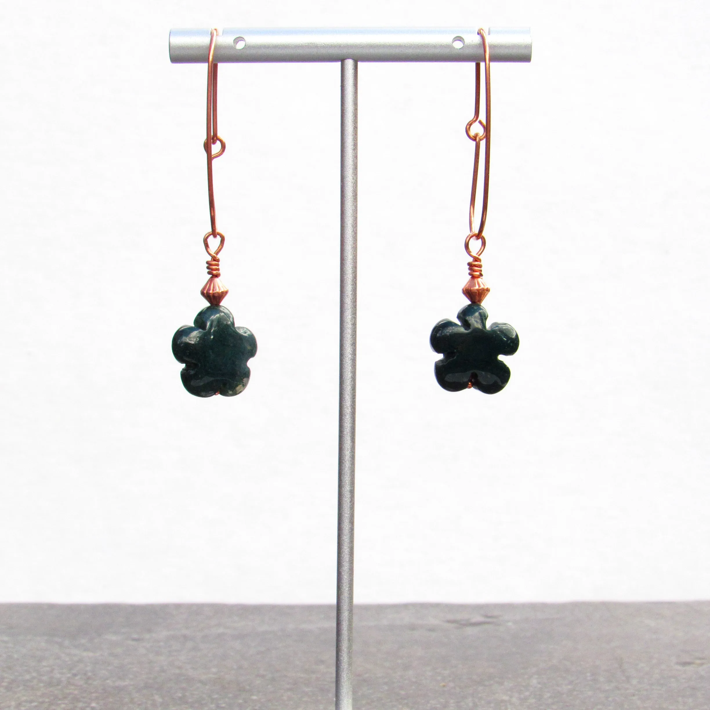 Green moss agate gemstone flower earrings