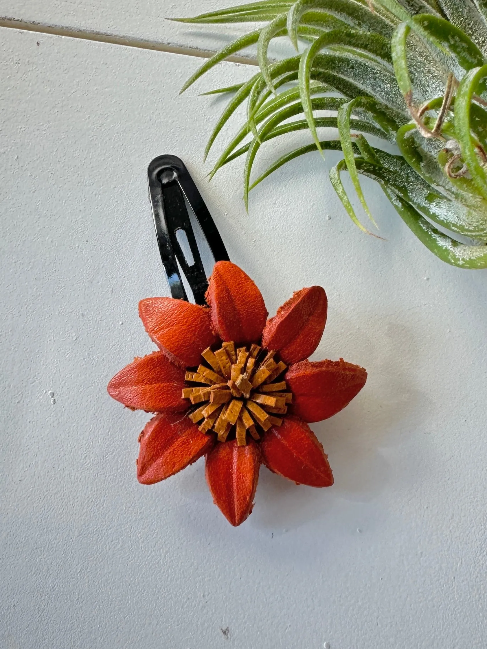 Handmade Leather Medium Flower Hair Clip