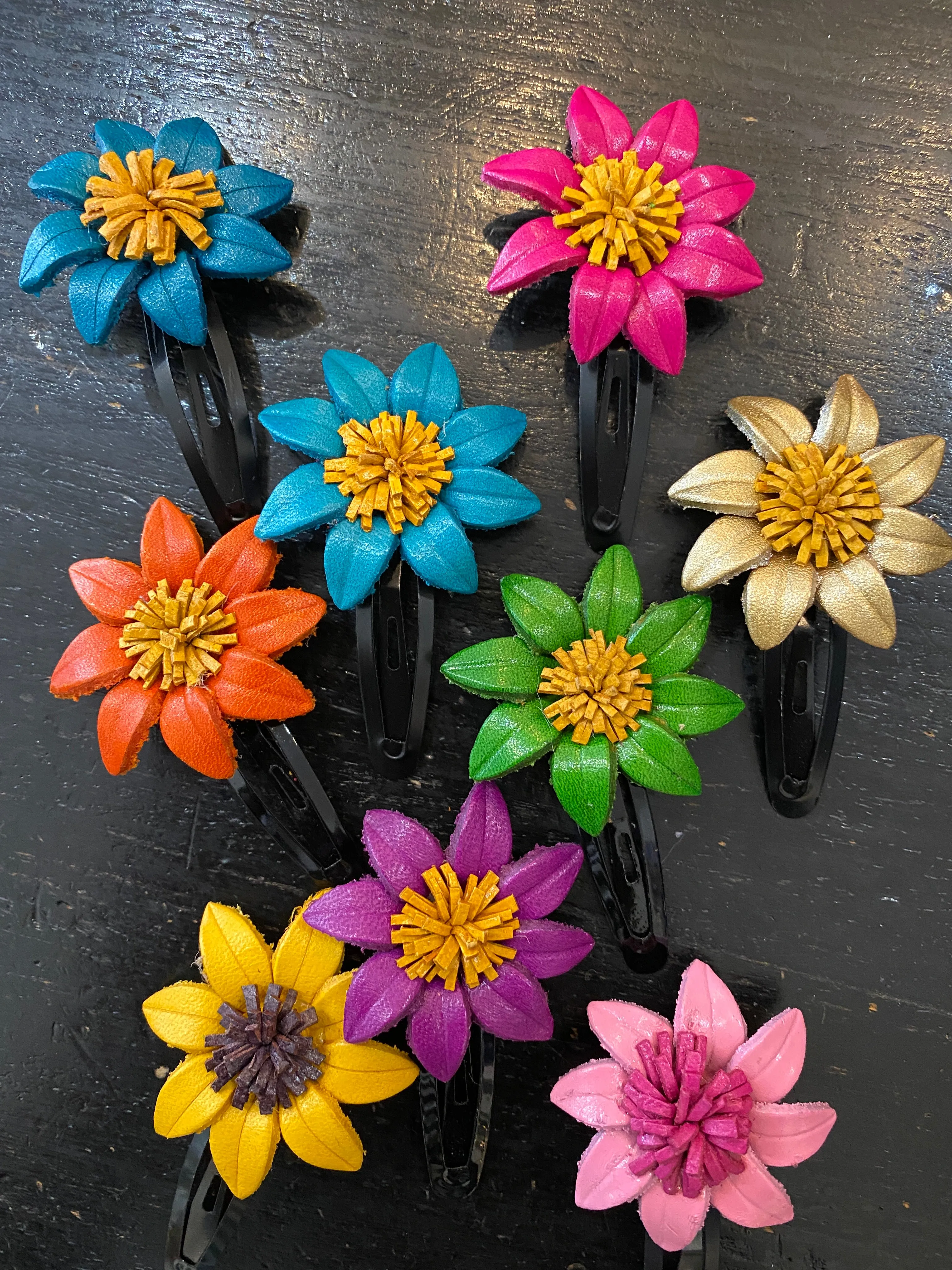 Handmade Leather Medium Flower Hair Clip