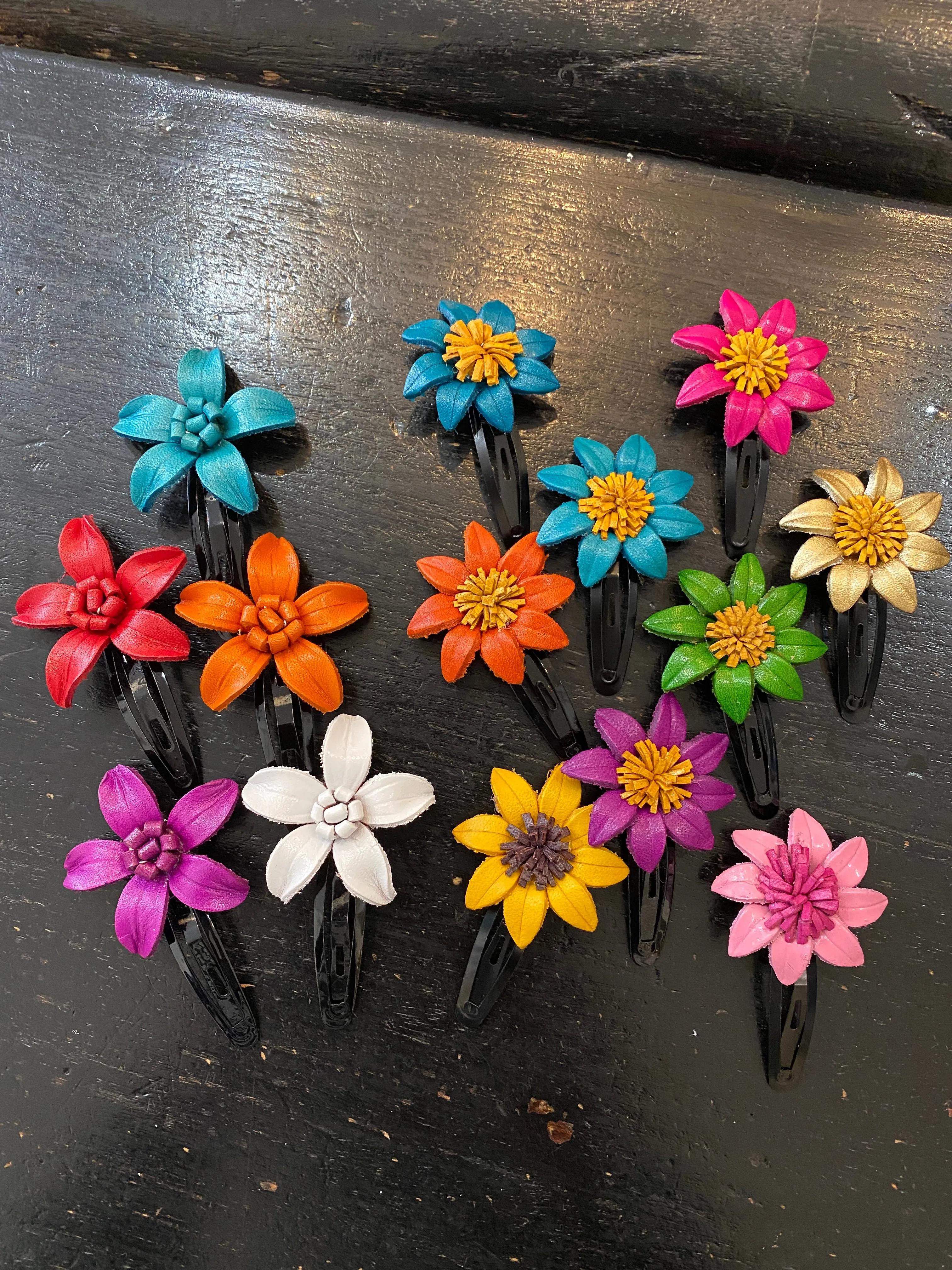 Handmade Leather Medium Flower Hair Clip