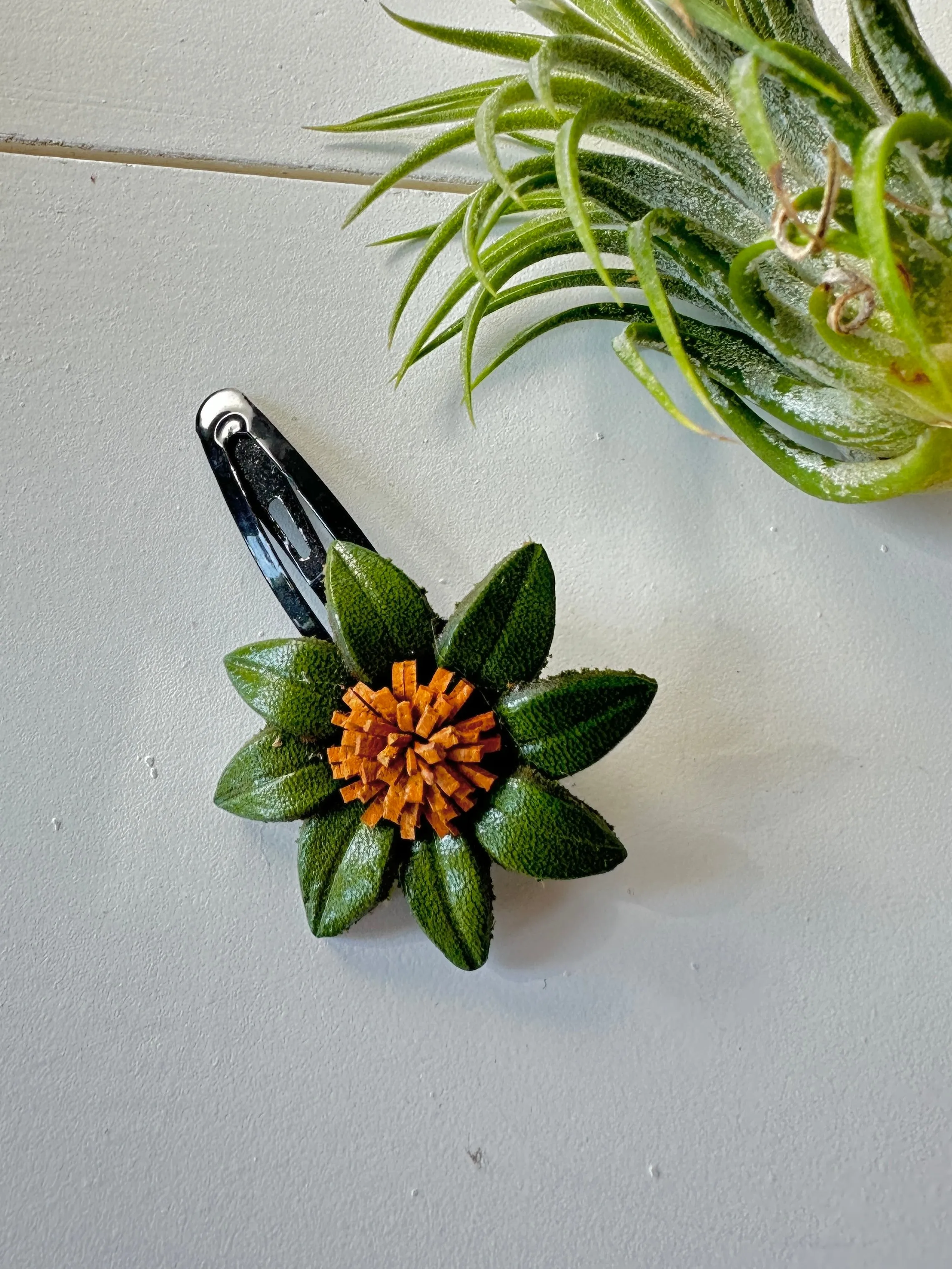 Handmade Leather Medium Flower Hair Clip