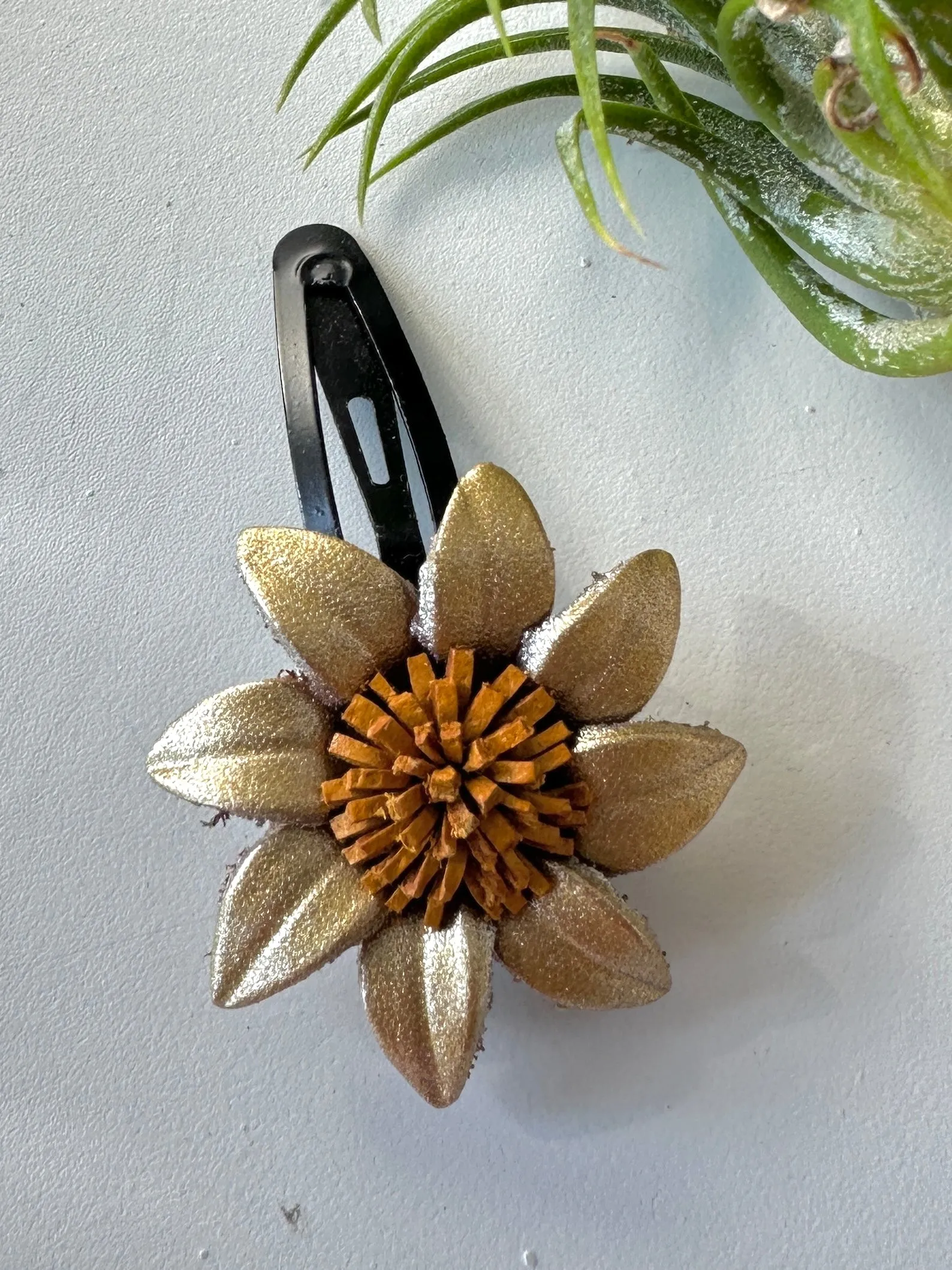 Handmade Leather Medium Flower Hair Clip