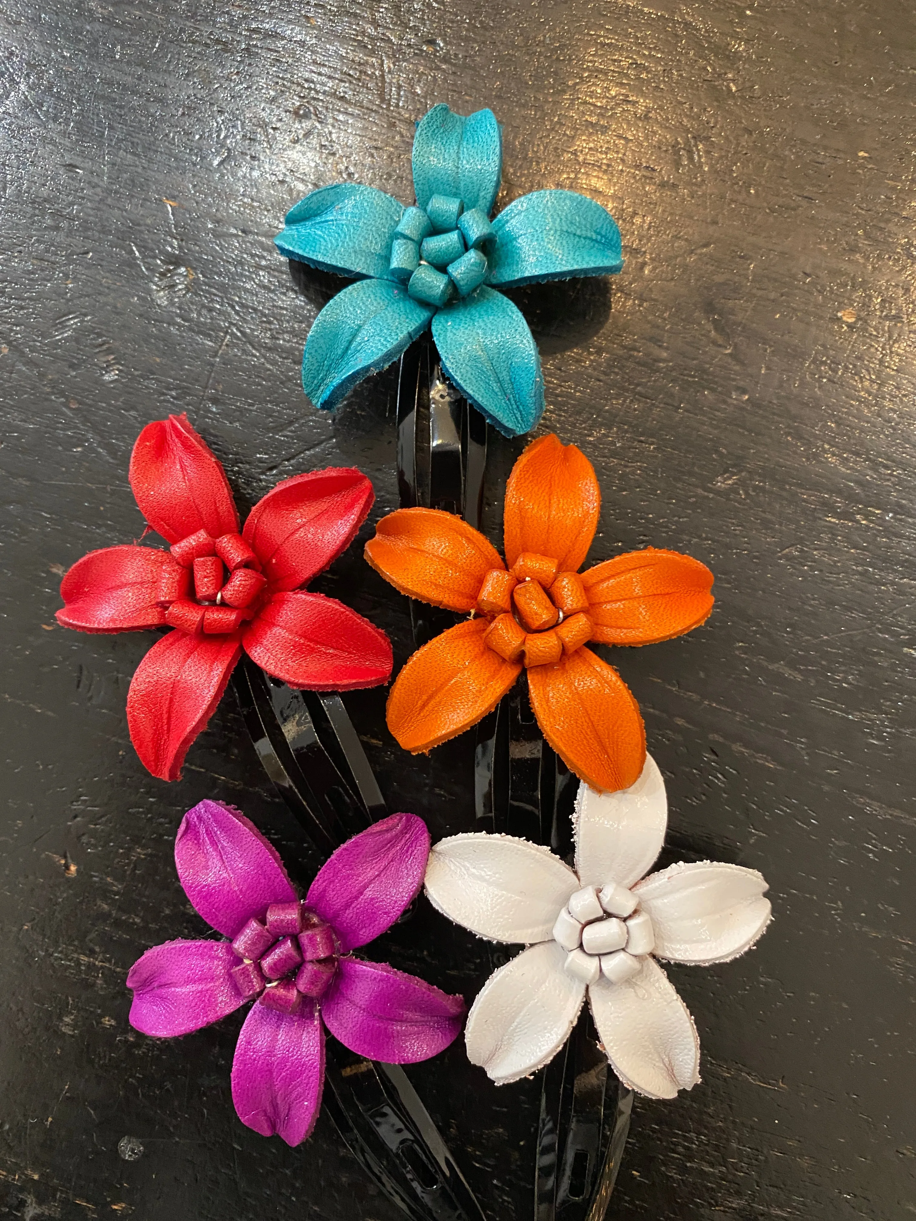 Handmade Leather Medium Flower Hair Clip