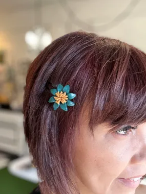 Handmade Leather Medium Flower Hair Clip