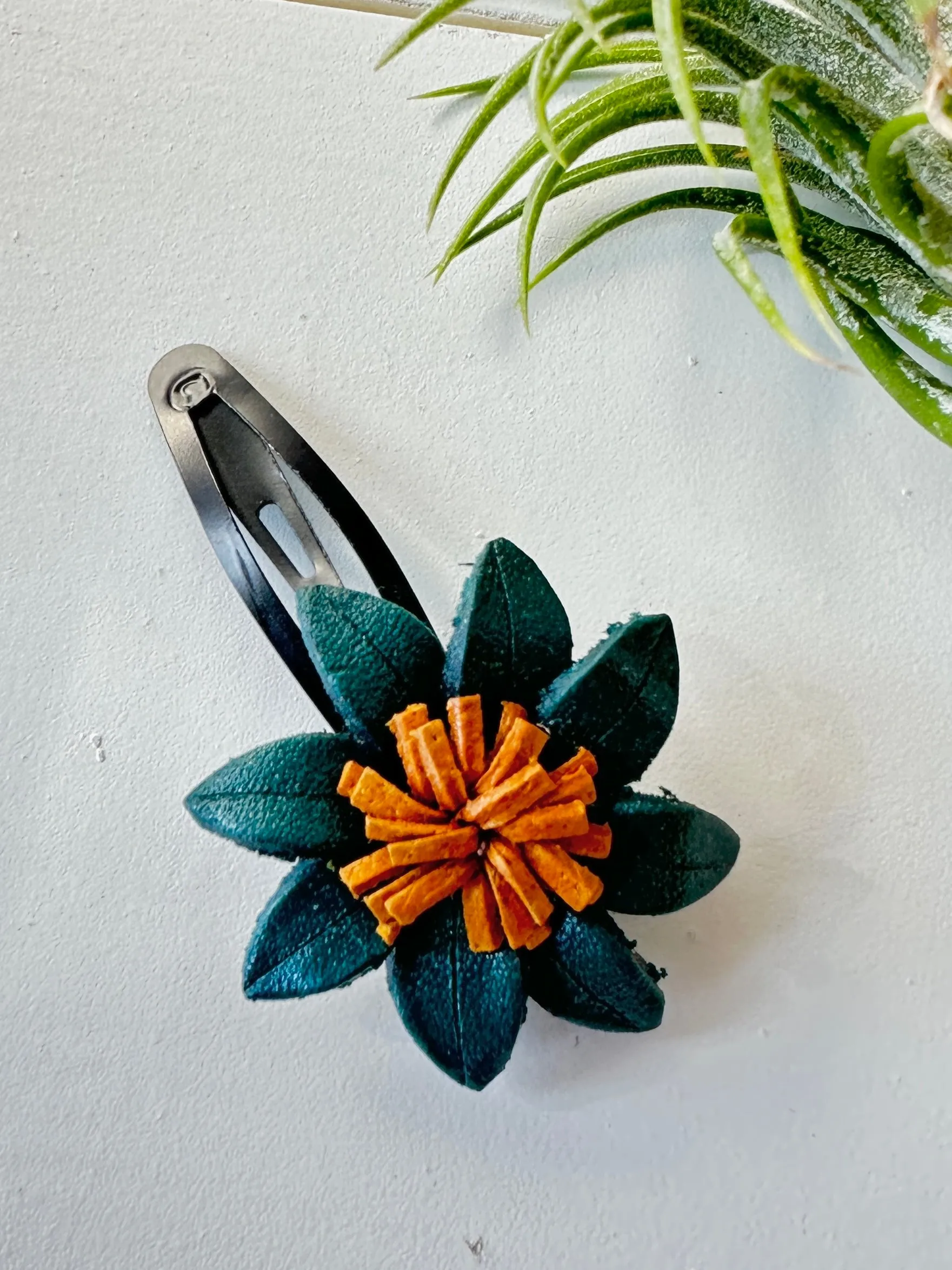 Handmade Leather Medium Flower Hair Clip