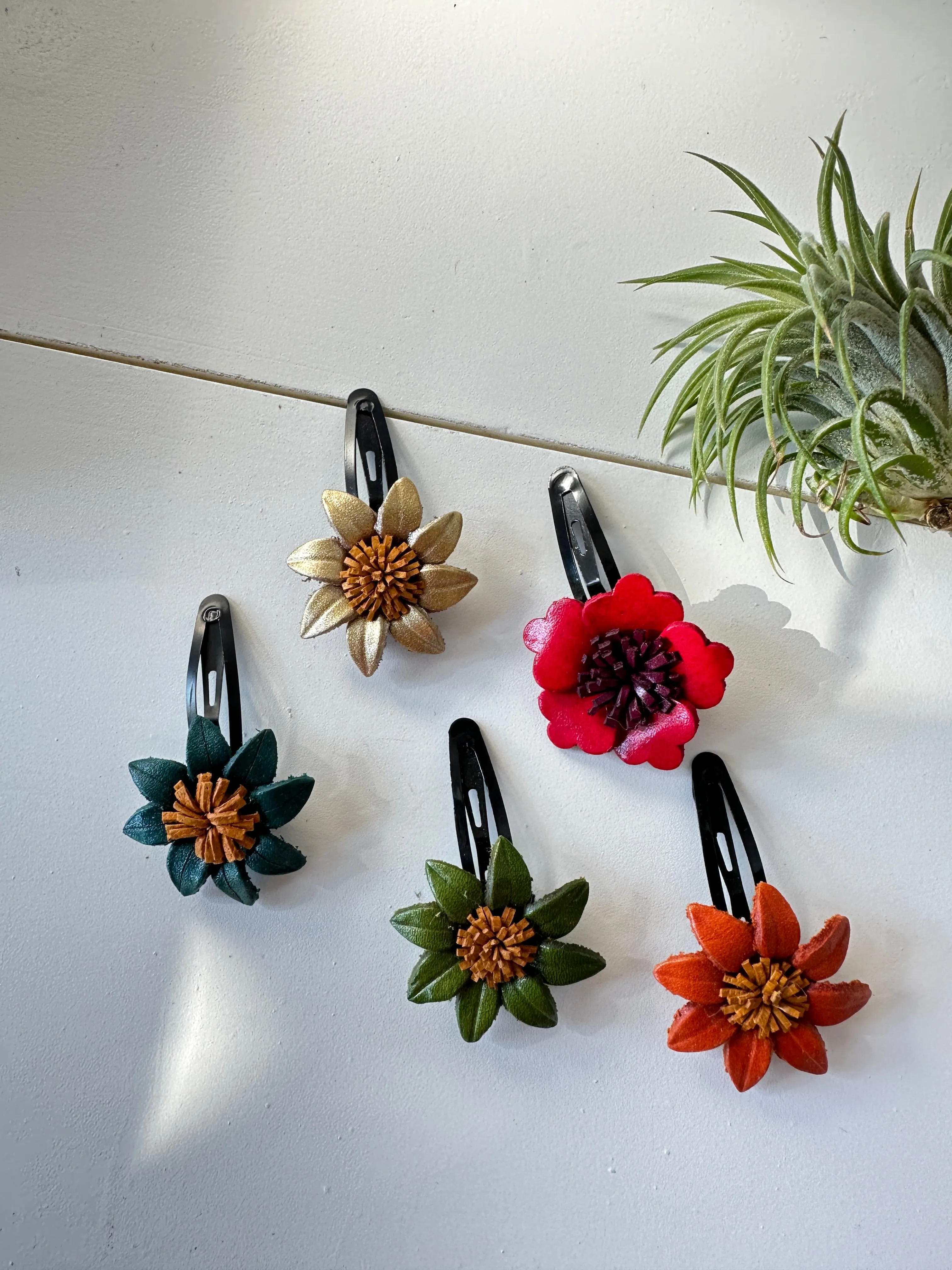 Handmade Leather Medium Flower Hair Clip