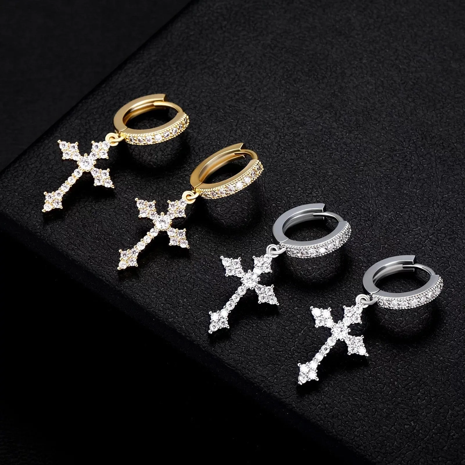 Iced Out Cross Earrings