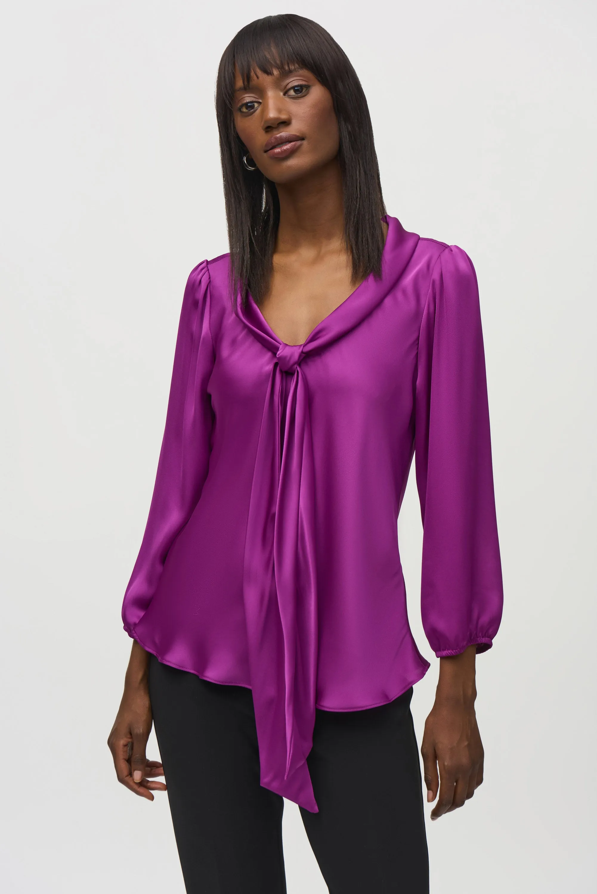 Joseph Ribkoff Satin Top With Bow Tie Detail 244077 - Empress