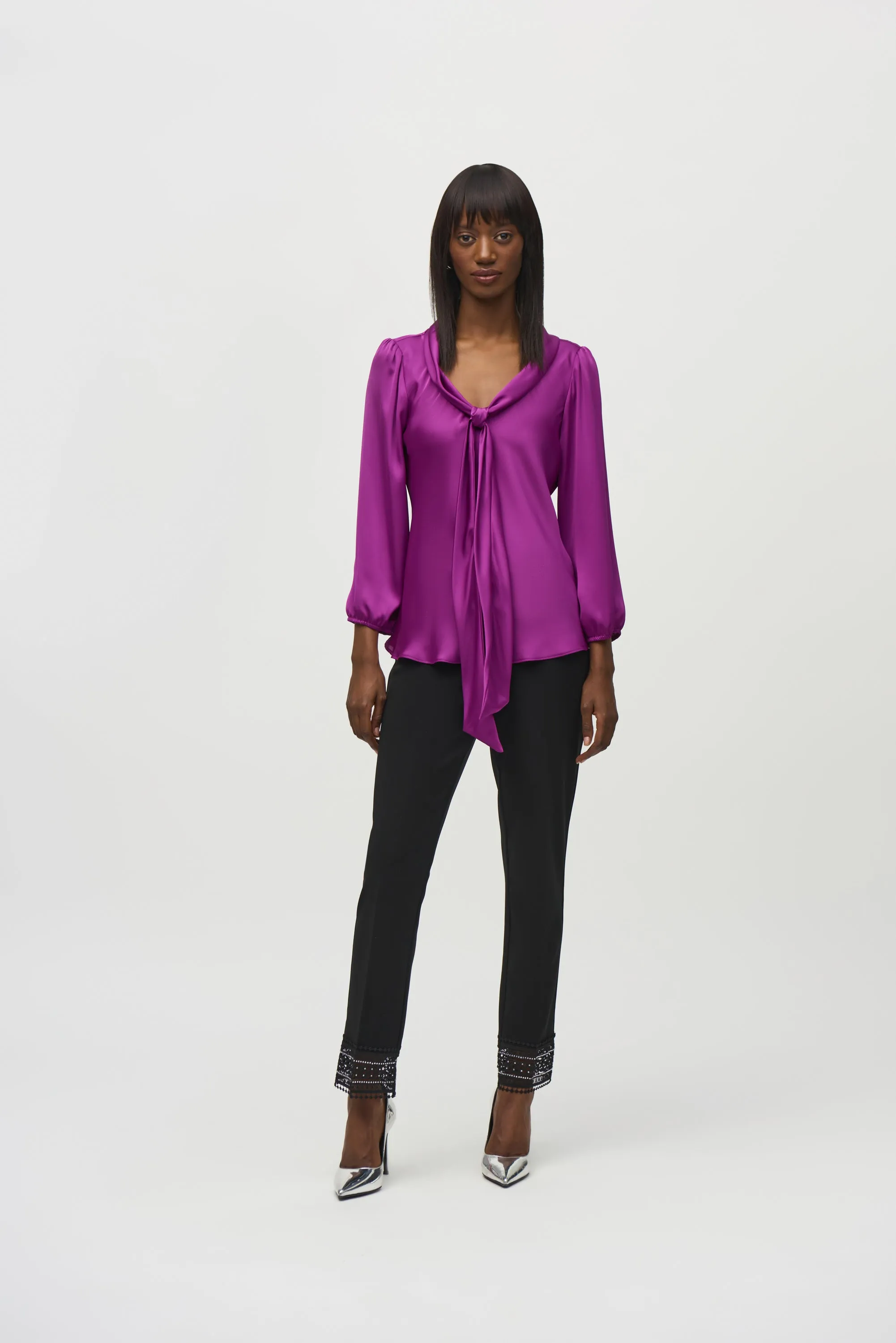 Joseph Ribkoff Satin Top With Bow Tie Detail 244077 - Empress