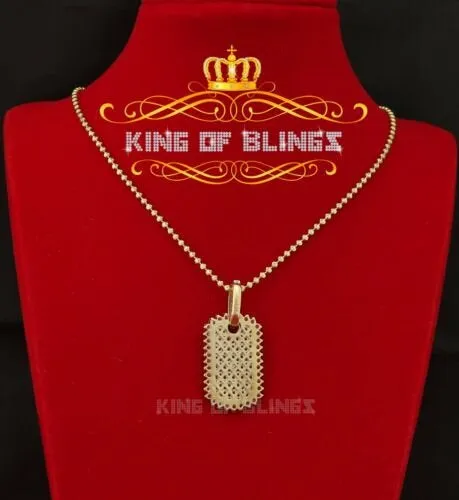 King of Bling's Yellow 925 Sterling Silver Dog Tag Pendant 3.93ct Cubic Zirconia