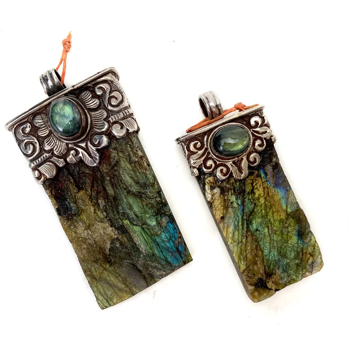 Labradorite Rough Tabular Pendants with Fine Labradorite Cabochon