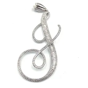 Letter J Diamond Pendant 14K White Gold