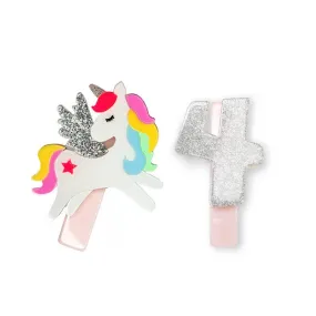 Lilies & Roses Alligator Clip Set - Unicorn Birthday Number 4