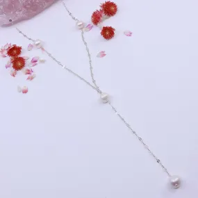 Lilly - Sterling Silver Pearl Lariat Necklace