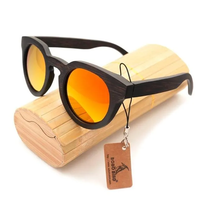 Luxury Black Wood Round Sunglasses Bobo Bird