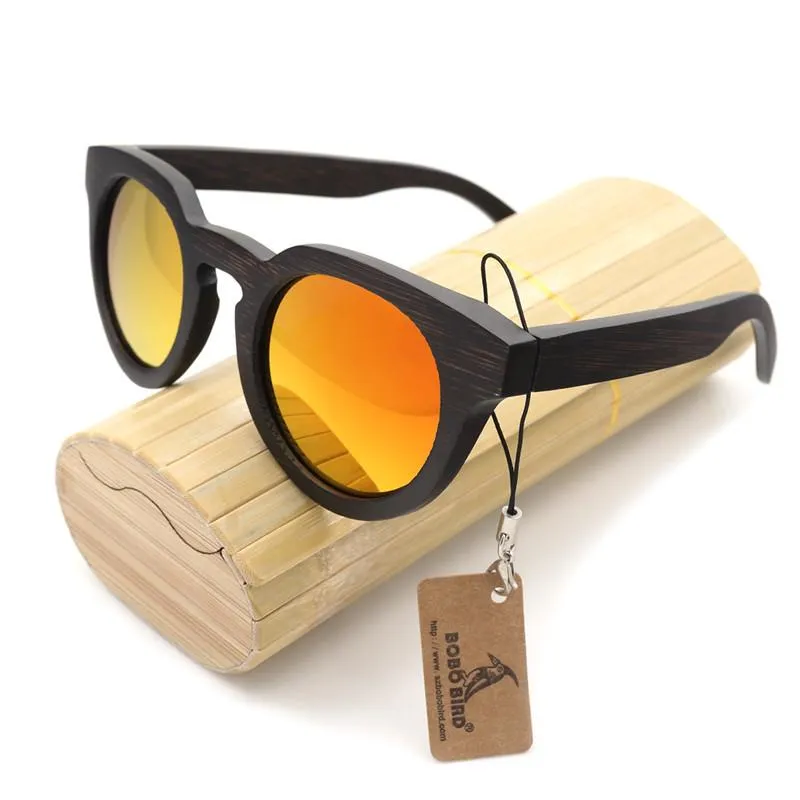 Luxury Black Wood Round Sunglasses Bobo Bird