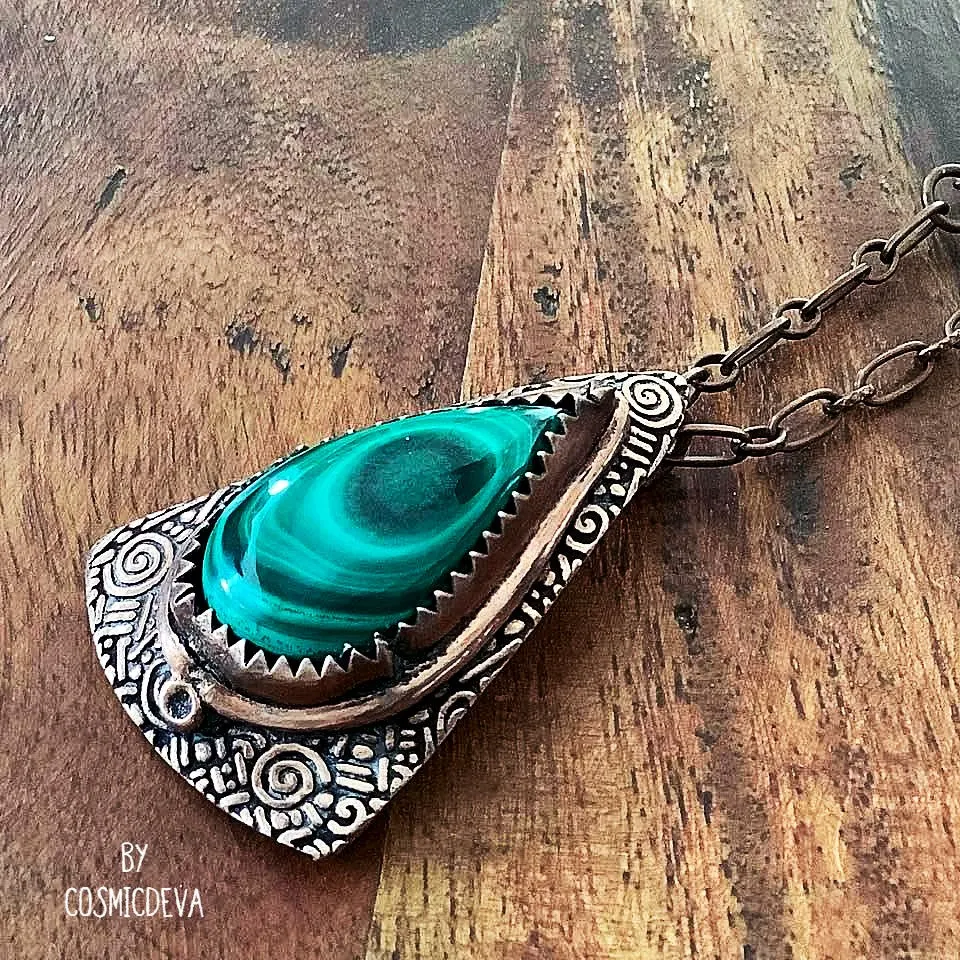 Malachite Pendant Necklace, Malachite Copper Necklace