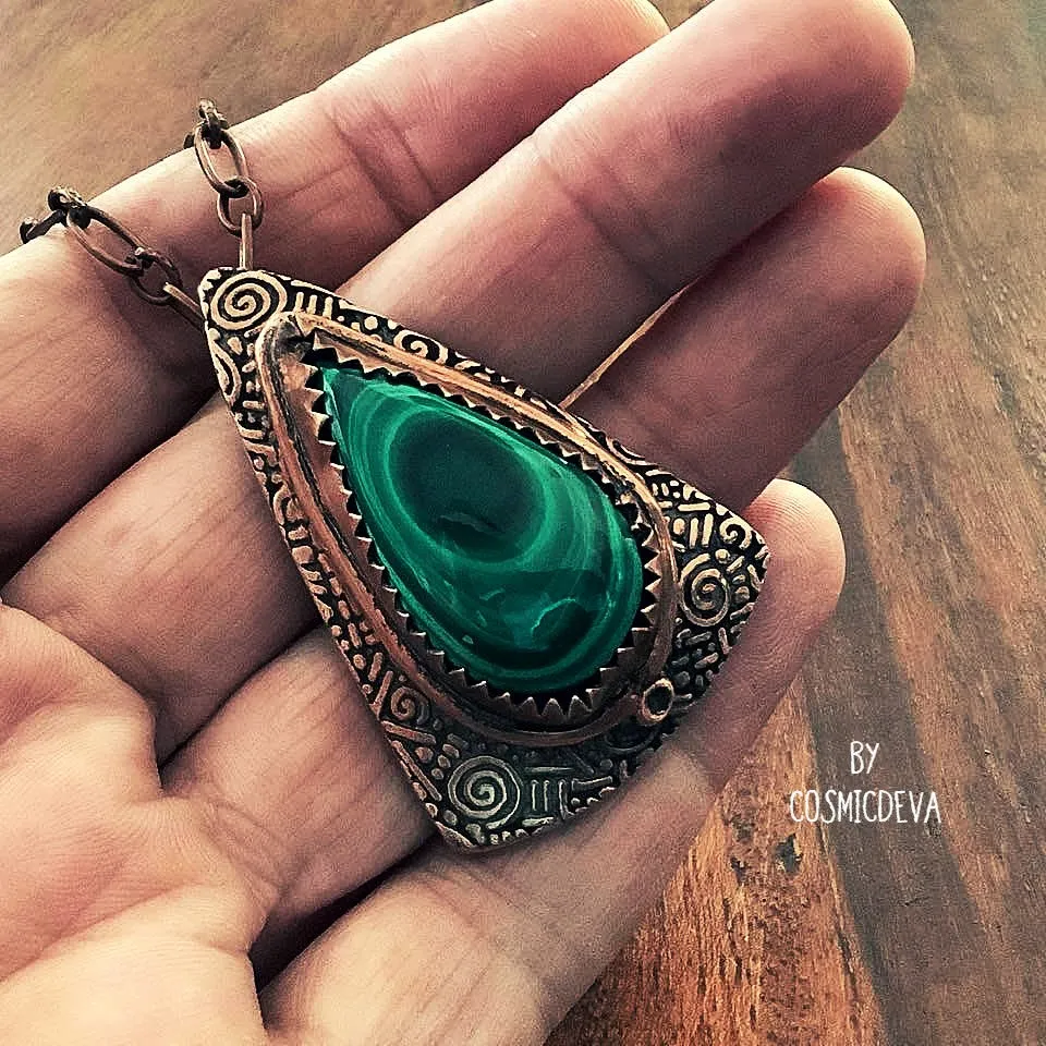 Malachite Pendant Necklace, Malachite Copper Necklace