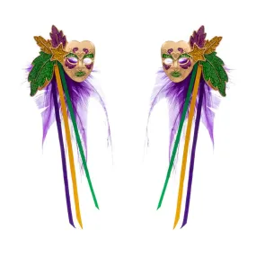 Mardi Gras Masquerade Mask Feather Earrings