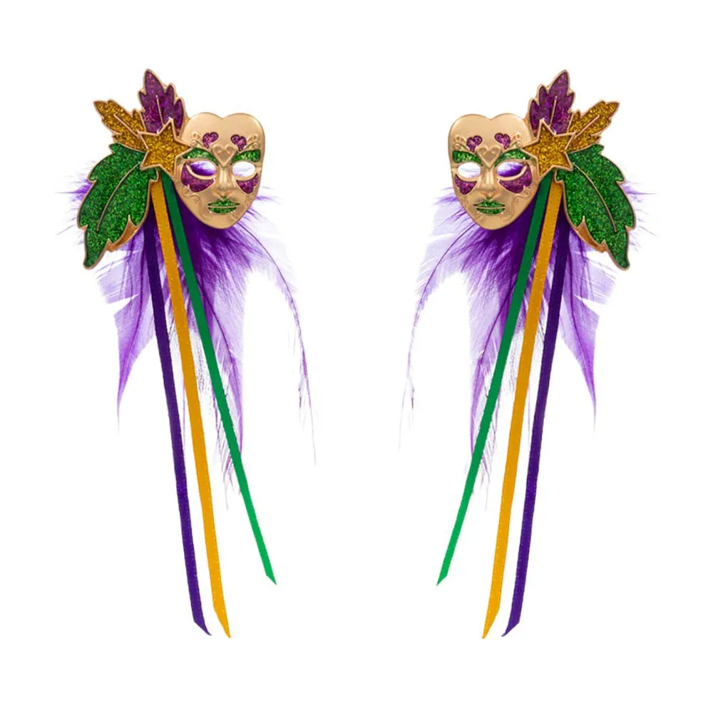 Mardi Gras Masquerade Mask Feather Earrings