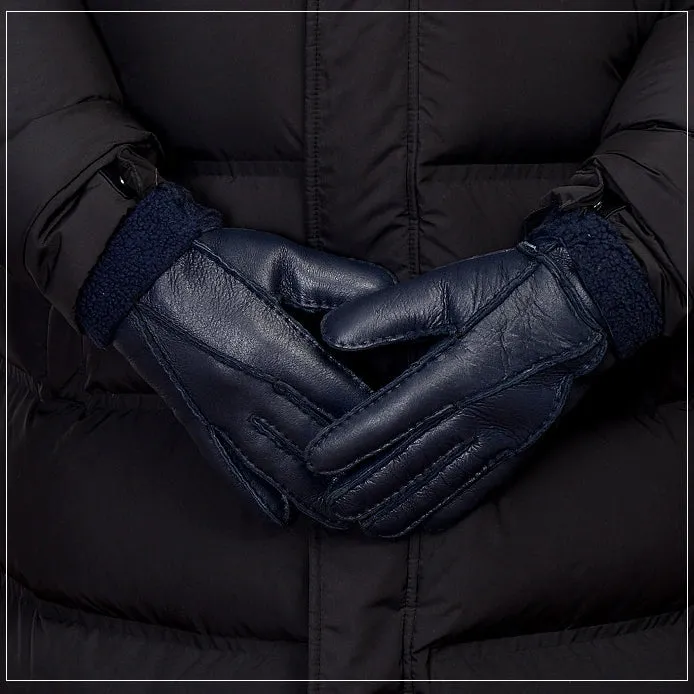 Mens Leather Gloves for Winter Fleece Lined Sheepskin Fur Gifts