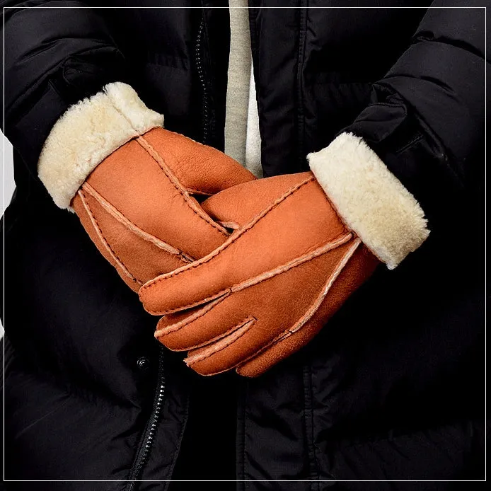 Mens Leather Gloves for Winter Fleece Lined Sheepskin Fur Gifts