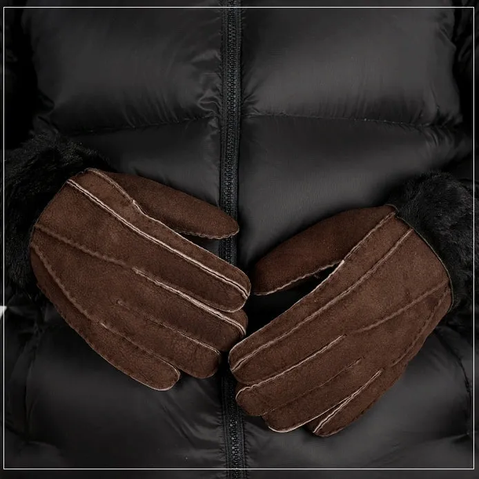 Mens Leather Gloves for Winter Fleece Lined Sheepskin Fur Gifts