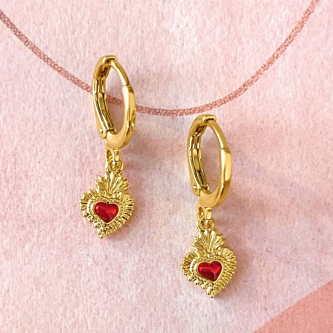 Mini Sacred Heart Earrings - Gold