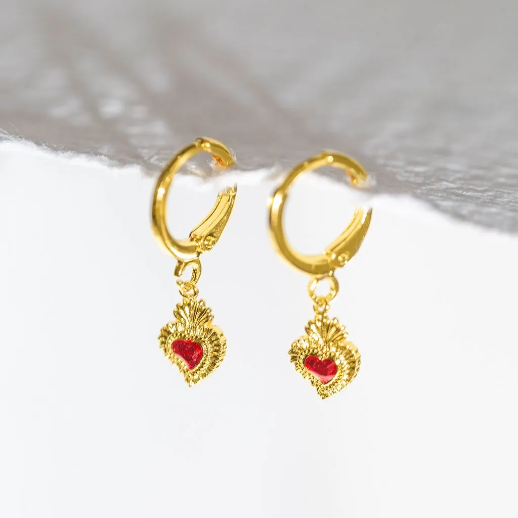 Mini Sacred Heart Earrings - Gold