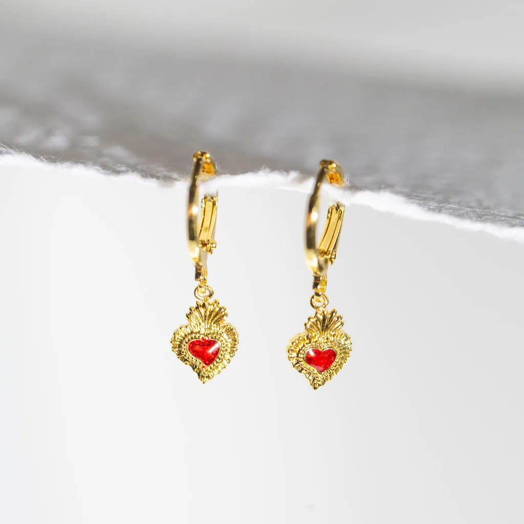 Mini Sacred Heart Earrings - Gold