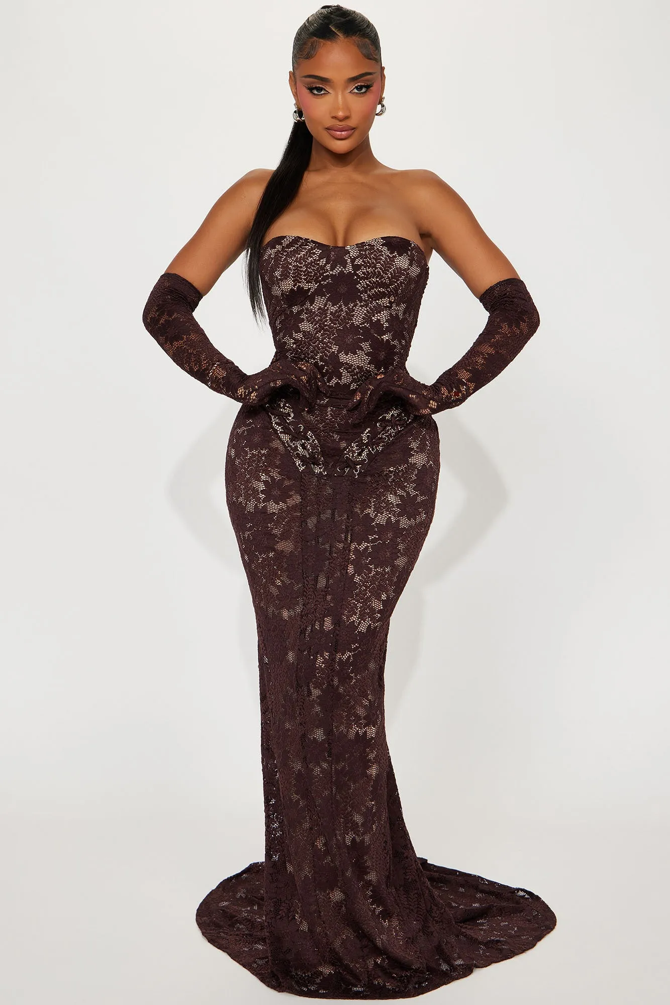 Miranda Lace Maxi Dress - Chocolate