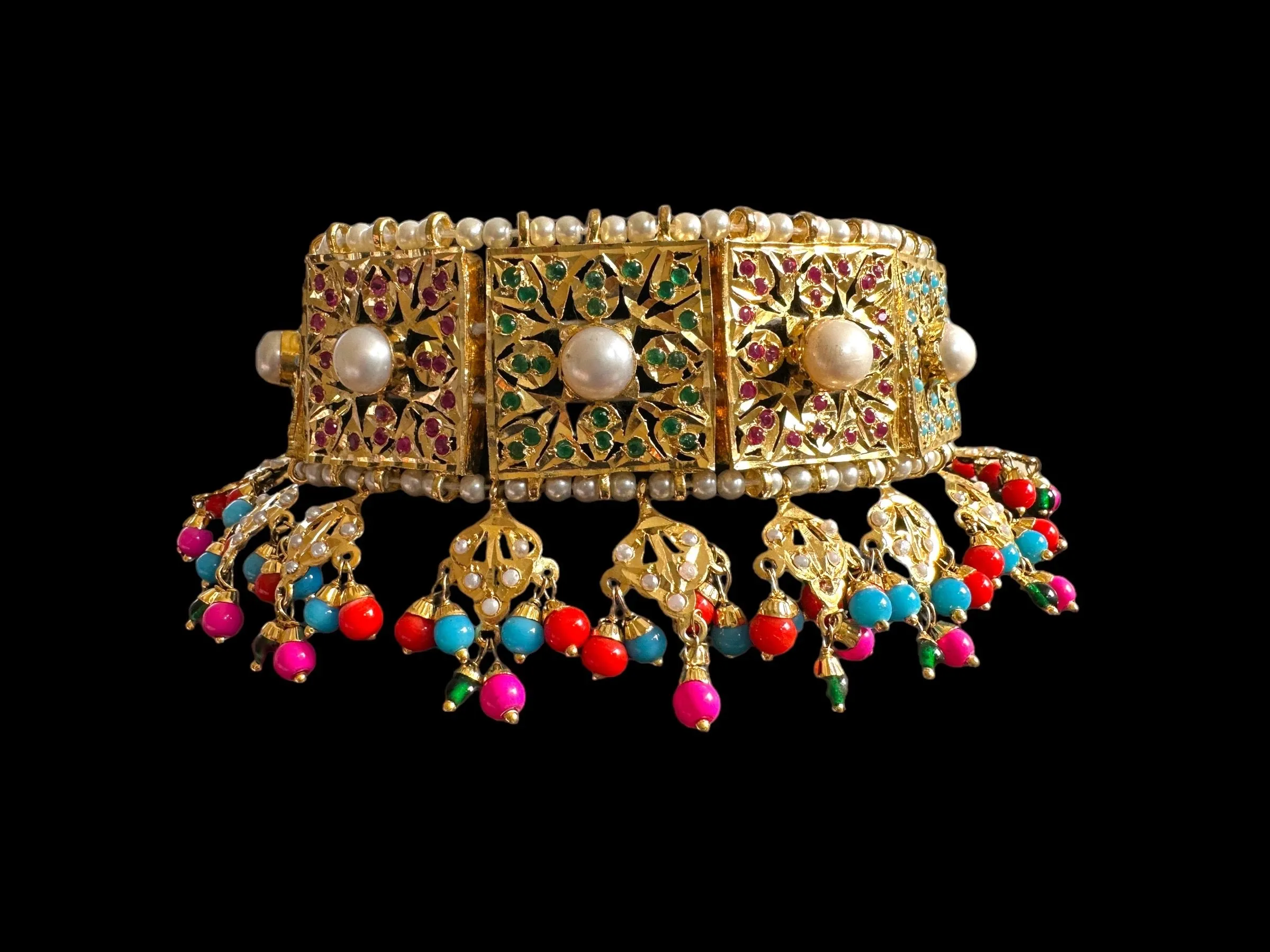 Navratan choker with earrings and Tika ( READY TO SHIP )