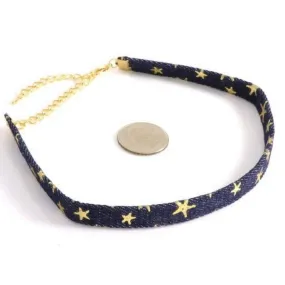 Navy Blue Denim Choker with Gold Stars