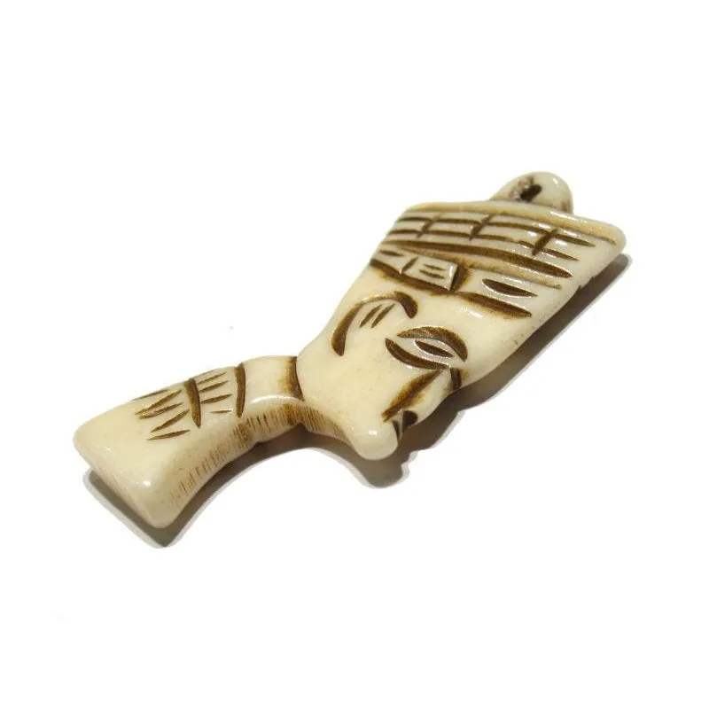 Nefertiti Portrait Style Hand Carved Cow Bone Pendant