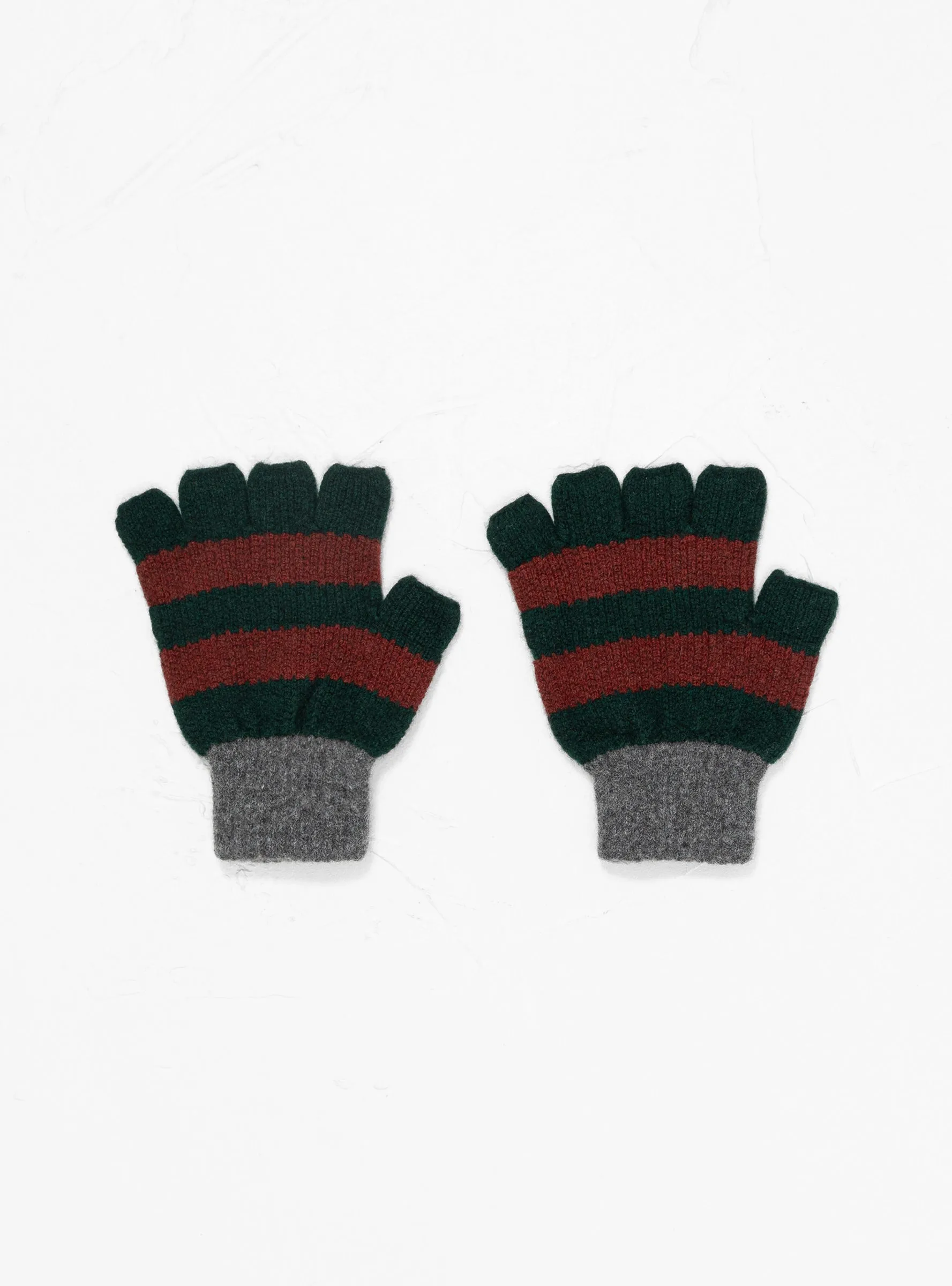 No Fingers Gloves Burgundy & Green Stripe