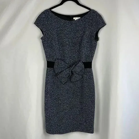 Paula Ka Blue Tweed Dress with Bow