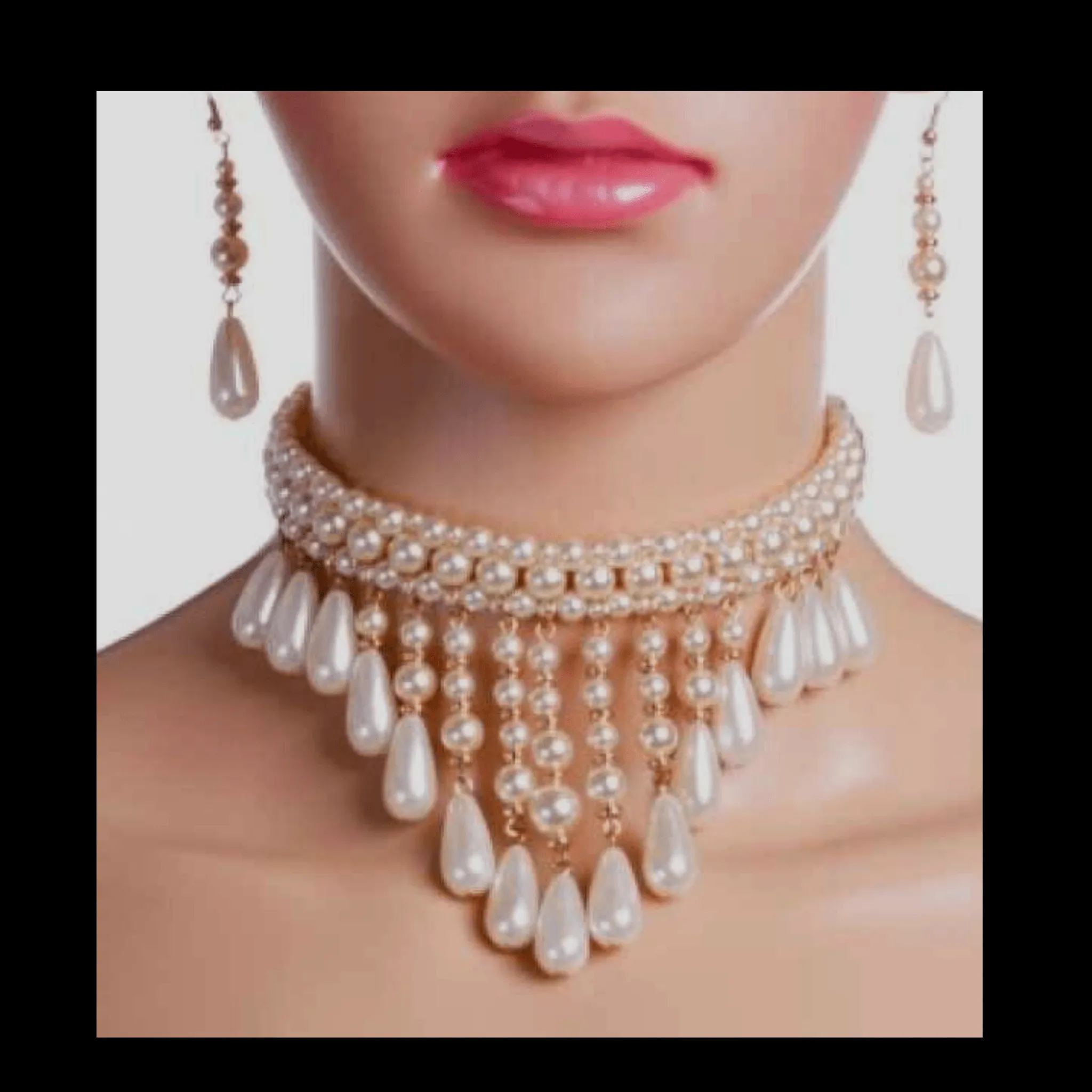 Pearl Drop Choker and Earring Set